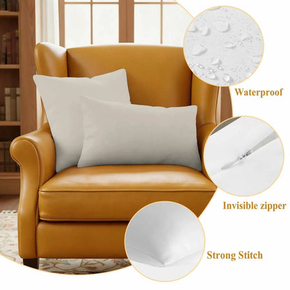 Ivory Outdoor Pillow Covers, Waterproof Decorative Throw Pillowcases Set of 2 for Patio Sofa Furniture, Ivory White