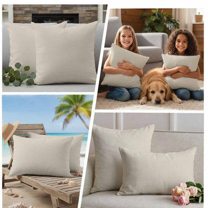 Ivory Outdoor Pillow Covers, Waterproof Decorative Throw Pillowcases Set of 2 for Patio Sofa Furniture, Ivory White