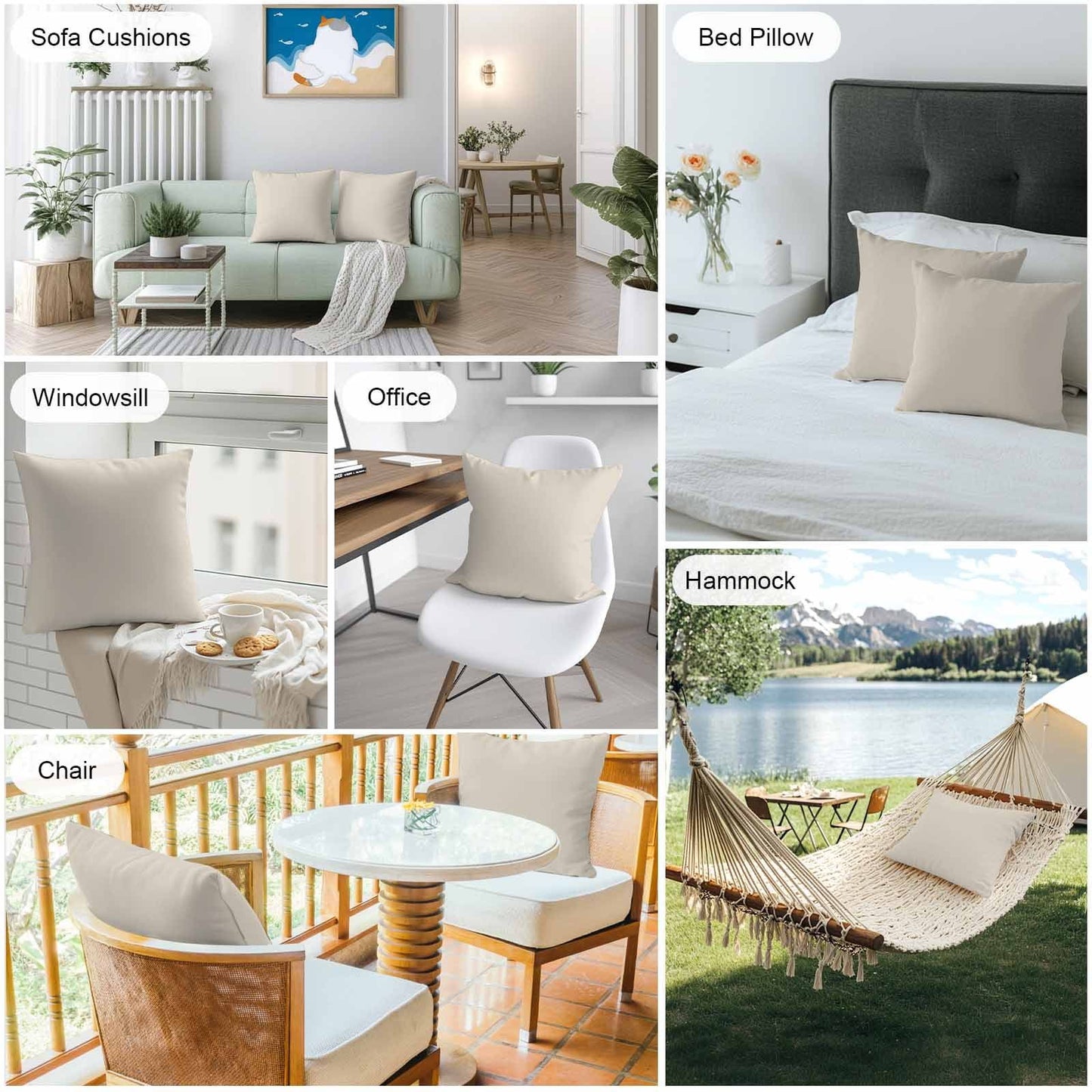 Ivory Outdoor Pillow Covers, Waterproof Decorative Throw Pillowcases Set of 2 for Patio Sofa Furniture, Ivory White