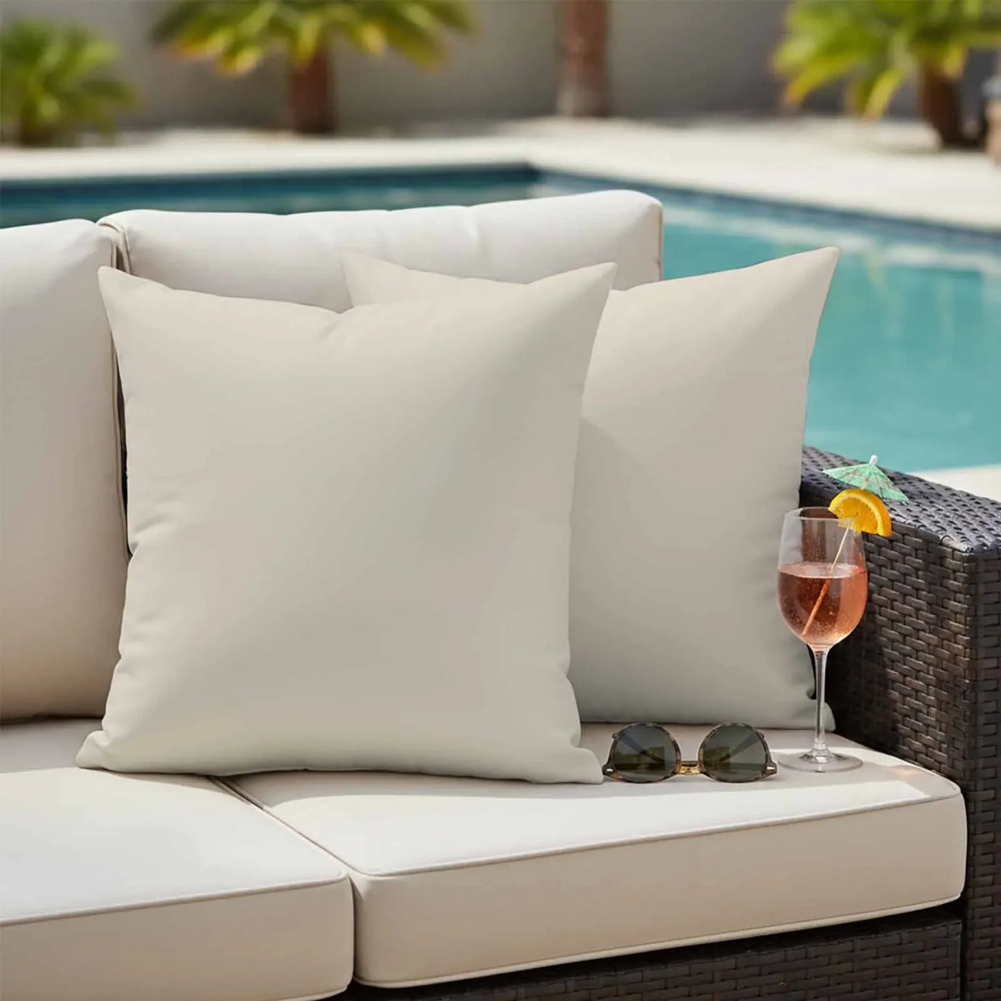 Ivory Outdoor Pillow Covers, Waterproof Decorative Throw Pillowcases Set of 2 for Patio Sofa Furniture, Ivory White