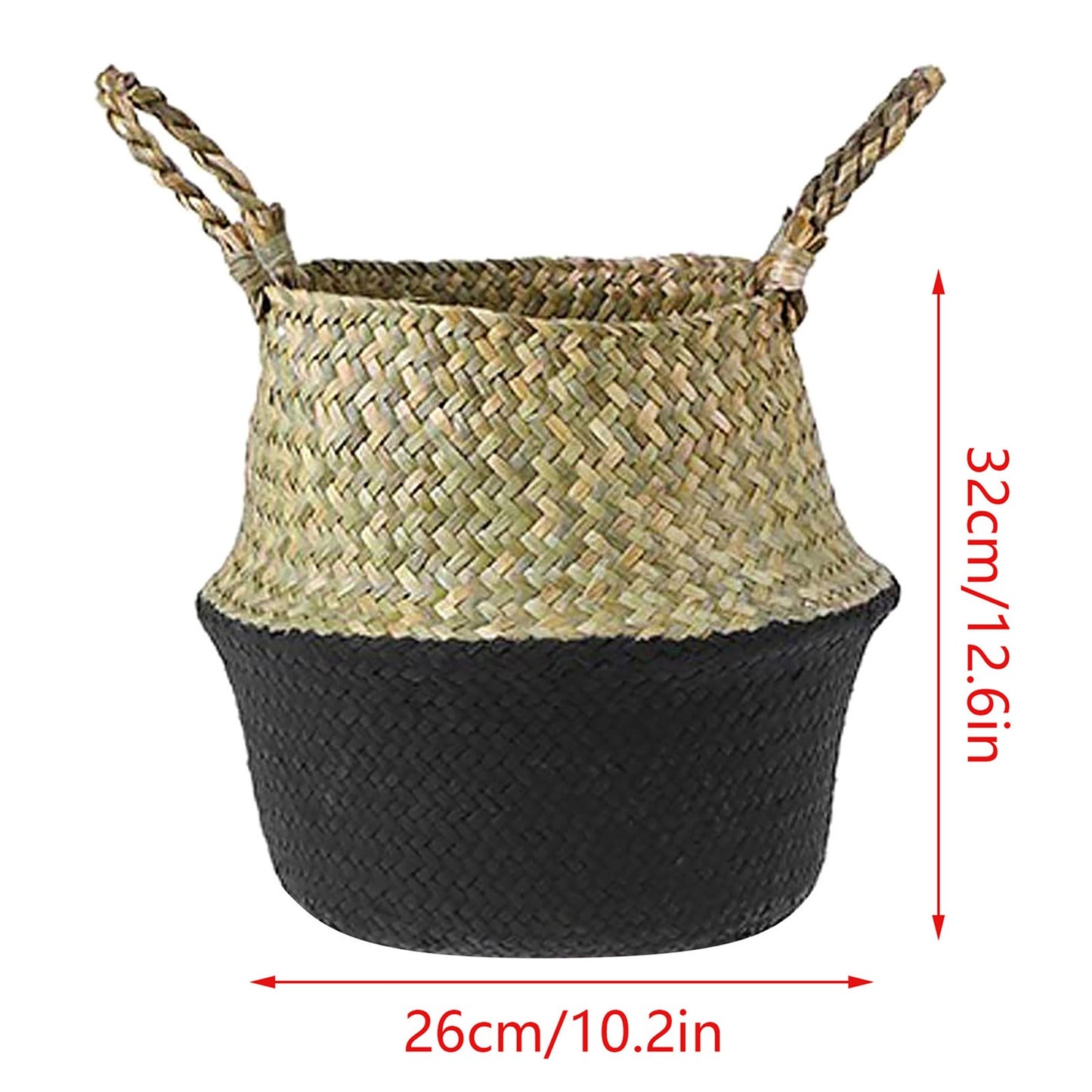 Seagrass Wicker Folding Storage Basket, Handmade Decorative Plant Pot Basket for Home Decor, 25.9 x 32 cm