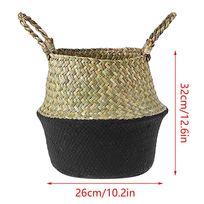 Seagrass Wicker Folding Storage Basket, Handmade Decorative Plant Pot Basket for Home Decor, 25.9 x 32 cm