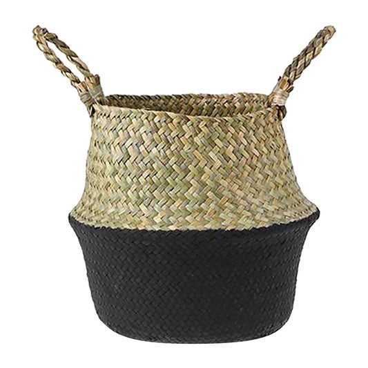 Seagrass Wicker Folding Storage Basket, Handmade Decorative Plant Pot Basket for Home Decor, 23.9 x 26.9 cm