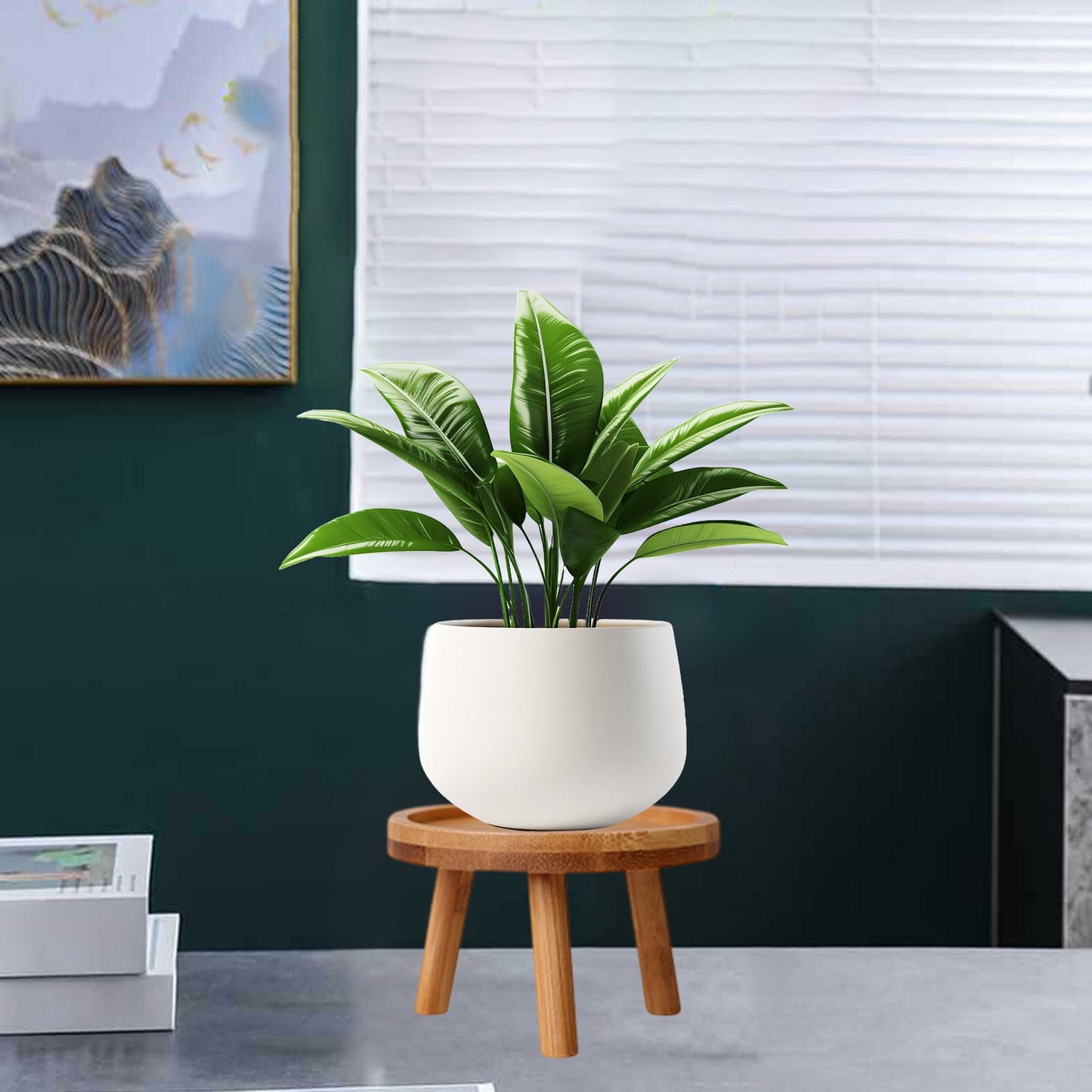 Wood Plant Stands Indoor,Mid-Century Modern Single Plant Stand for 3-12 Inch Pots,Tall Plant Stool for Large Plants,Perfect for Living Room,Balcony,and Office Beige