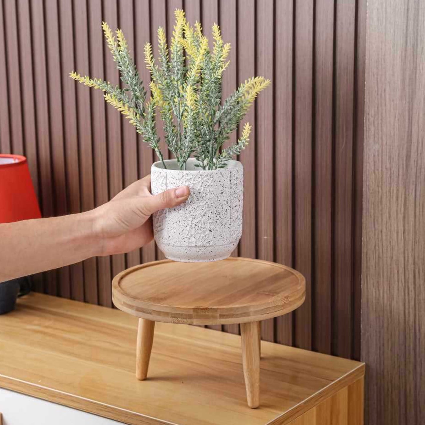 Wood Plant Stands Indoor,Mid-Century Modern Single Plant Stand for 3-12 Inch Pots,Tall Plant Stool for Large Plants,Perfect for Living Room,Balcony,and Office Beige