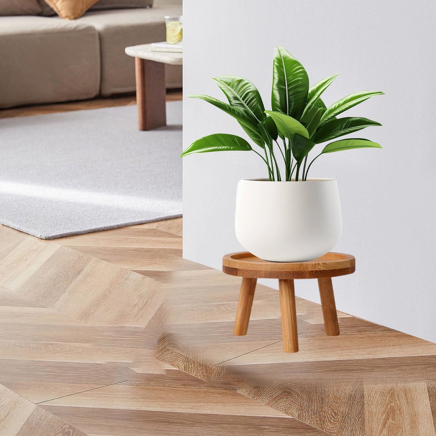Wood Plant Stands Indoor,Mid-Century Modern Single Plant Stand for 3-12 Inch Pots,Tall Plant Stool for Large Plants,Perfect for Living Room,Balcony,and Office Beige