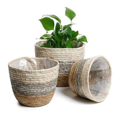 Woven Seagrass Plant Basket, Flower Pots Home Boho Decor, Storage Picnic Grocery Straw Bag for Plant Artificial Tree - 5.5"×8.7"×6.3 B