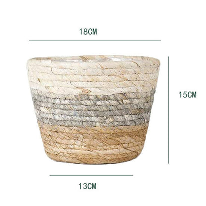 Woven Seagrass Plant Basket, Flower Pots Home Boho Decor, Storage Picnic Grocery Straw Bag for Plant Artificial Tree - 5.5"×8.7"×6.3 B