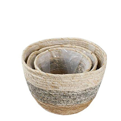 Woven Seagrass Plant Basket, Flower Pots Home Boho Decor, Storage Picnic Grocery Straw Bag for Plant Artificial Tree - 5.5"×8.7"×6.3 B