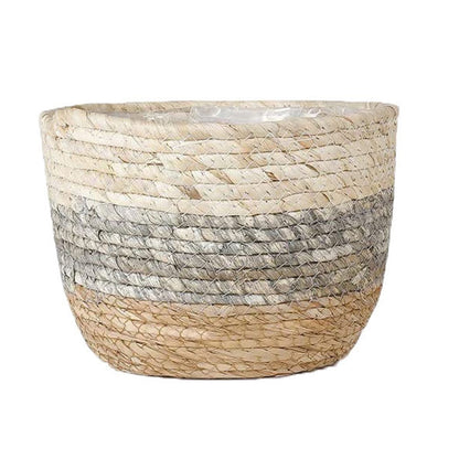 Woven Seagrass Plant Basket, Flower Pots Home Boho Decor, Storage Picnic Grocery Straw Bag for Plant Artificial Tree - 5.5"×8.7"×6.3 C