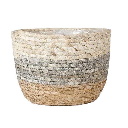 Woven Seagrass Plant Basket, Flower Pots Home Boho Decor, Storage Picnic Grocery Straw Bag for Plant Artificial Tree - 5.5"×8.7"×6.3 C