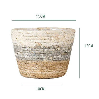 Woven Seagrass Plant Basket, Flower Pots Home Boho Decor, Storage Picnic Grocery Straw Bag for Plant Artificial Tree - 5.5"×8.7"×6.3 C