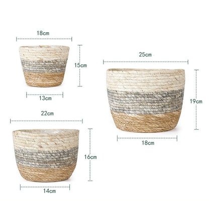 Woven Seagrass Plant Basket, Flower Pots Home Boho Decor, Storage Picnic Grocery Straw Bag for Plant Artificial Tree - 5.5"×8.7"×6.3 C