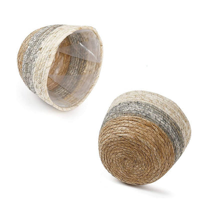 Woven Seagrass Plant Basket, Flower Pots Home Boho Decor, Storage Picnic Grocery Straw Bag for Plant Artificial Tree - 5.5"×8.7"×6.3 C