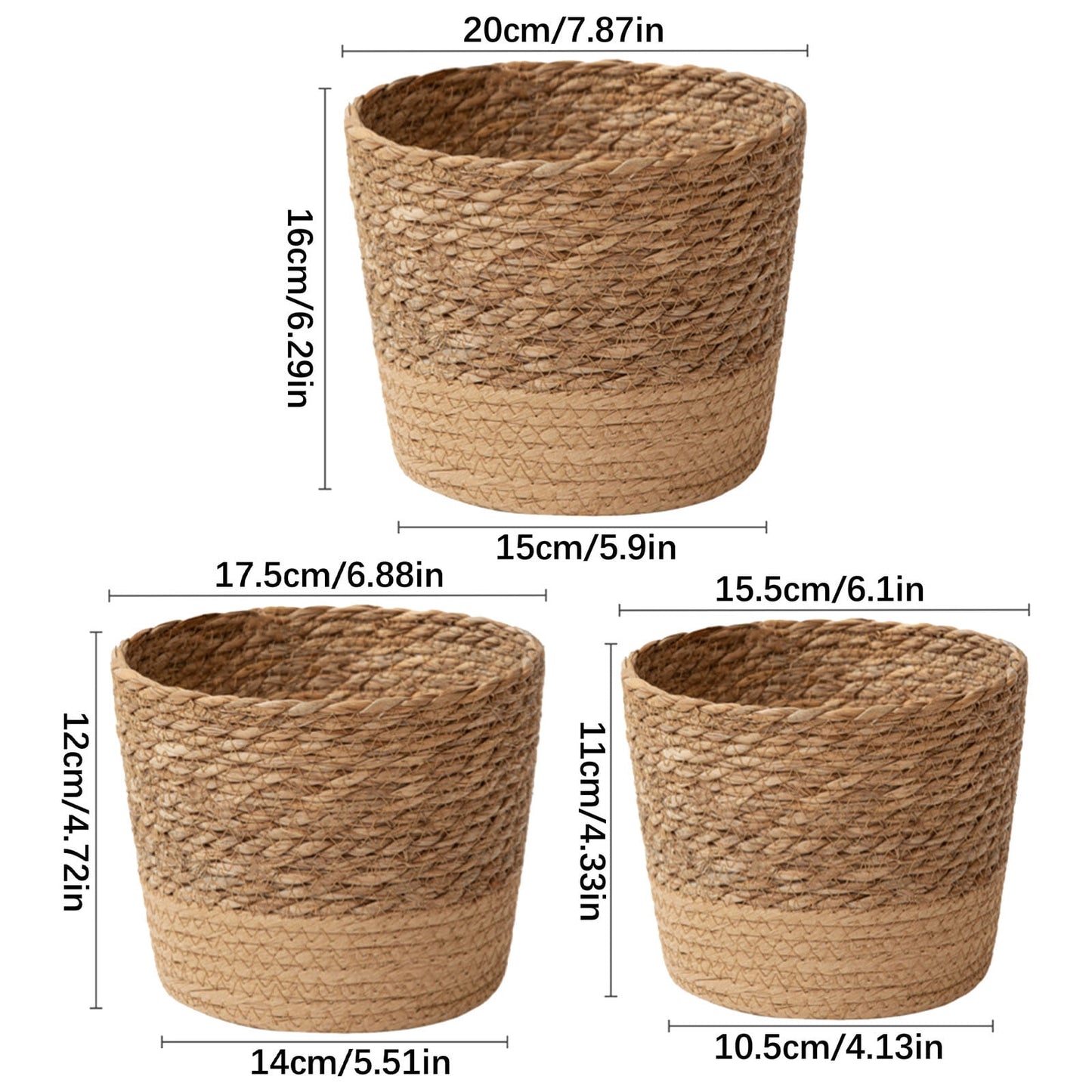 Woven Seagrass Plant Basket, Flower Pots Home Boho Decor, Storage Picnic Grocery Straw Bag for Plant Artificial Tree - 5.5"×8.7"×6.3 D
