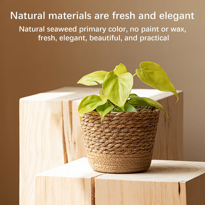 Woven Seagrass Plant Basket, Flower Pots Home Boho Decor, Storage Picnic Grocery Straw Bag for Plant Artificial Tree - 5.5"×8.7"×6.3 E