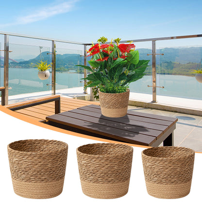 Woven Seagrass Plant Basket, Flower Pots Home Boho Decor, Storage Picnic Grocery Straw Bag for Plant Artificial Tree - 5.5"×8.7"×6.3 F