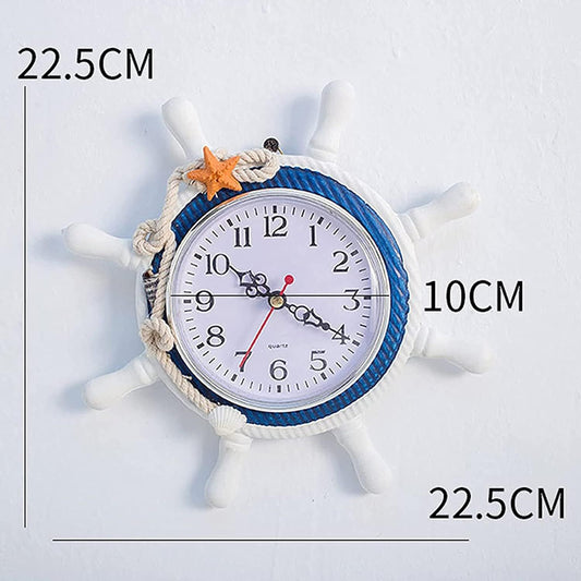 Mediterranean Style Wooden Ship Steering Wheel Outdoor Garden Wall Clock,4 in Home Decoration Wall Clock Large Outdoor Decoration