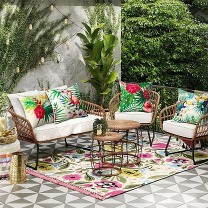 4 Pack Waterproof Outdoor Cushion Covers Tropical Plant Flower Bird Pattern for Patio Sofa, 45 x 45cm