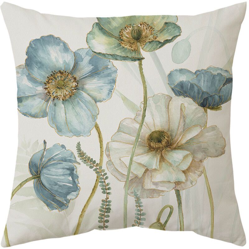 4 Pack Outdoor Cushion Cover, Waterproof Yellow and Blue Flowers Pattern Sofa Pillowcase for Patio Garden Living Room Bedroom Decoration, 45 x 45cm