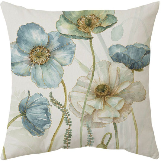 4 Pack Outdoor Cushion Cover, Waterproof Yellow and Blue Flowers Pattern Sofa Pillowcase for Patio Garden Living Room Bedroom Decoration, 45 x 45cm