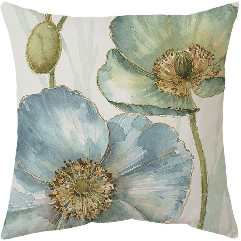 4 Pack Outdoor Cushion Cover, Waterproof Yellow and Blue Flowers Pattern Sofa Pillowcase for Patio Garden Living Room Bedroom Decoration, 45 x 45cm