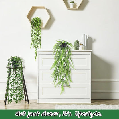 Artificial Hanging Mandevilla Plant with Pot, Fake Trailing Green Vine Potted Plant, Low Maintenance Faux Greenery for Indoor Wall Balcony Home Decor