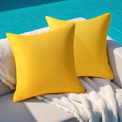 Outdoor Pillow Covers Set of 2, Decorative Farmhouse Waterproof Pillow Covers, Solid Linen Pillowcase Cushion Covers for Patio Garden Balcony Couch Sofa 18x18 inch, Yellow