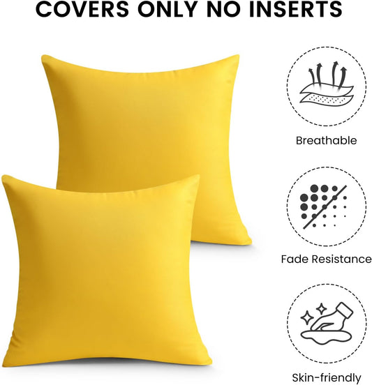 Outdoor Pillow Covers Set of 2, Decorative Farmhouse Waterproof Pillow Covers, Solid Linen Pillowcase Cushion Covers for Patio Garden Balcony Couch Sofa 18x18 inch, Yellow