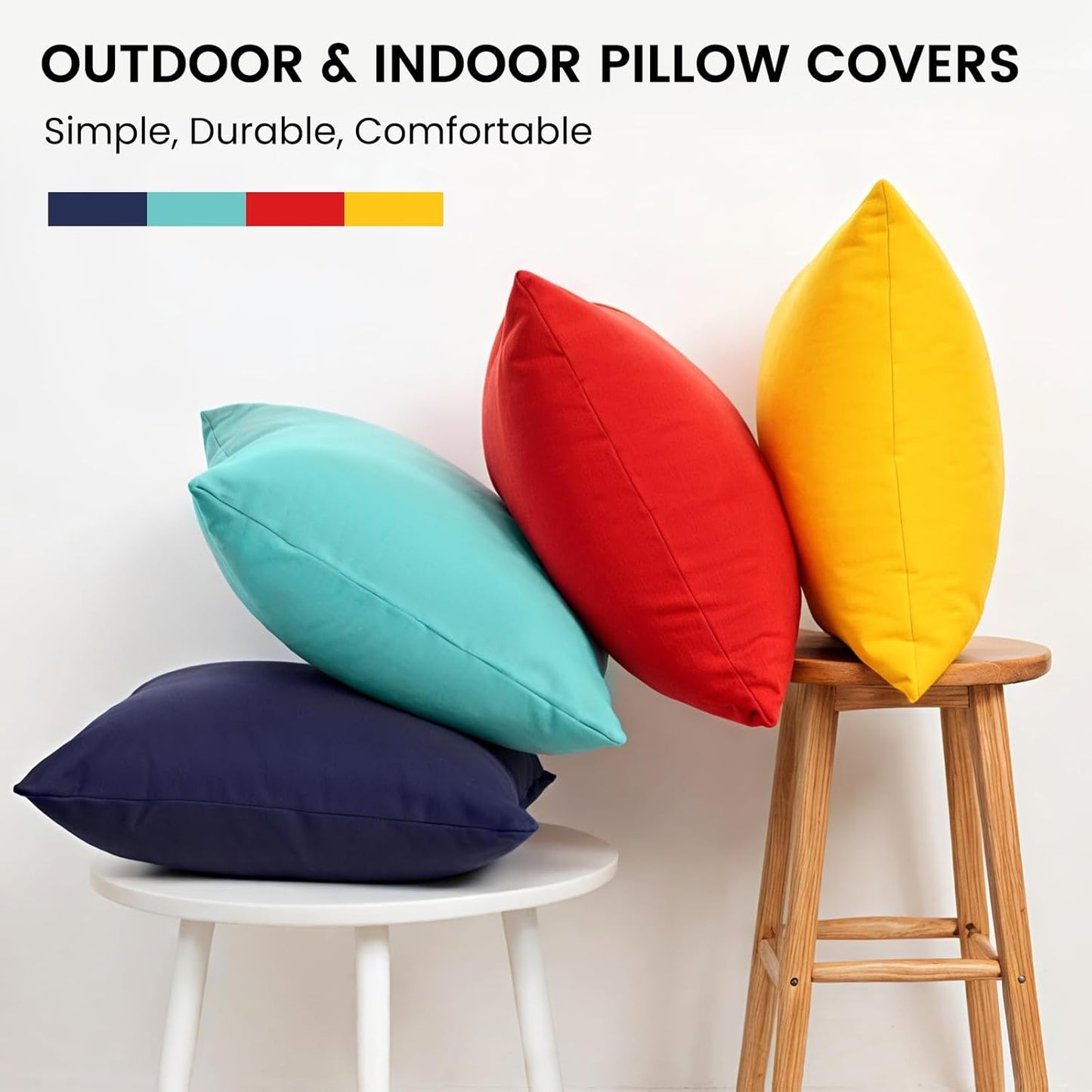 Outdoor Pillow Covers Set of 2, Decorative Farmhouse Waterproof Pillow Covers, Solid Linen Pillowcase Cushion Covers for Patio Garden Balcony Couch Sofa 18x18 inch, Yellow