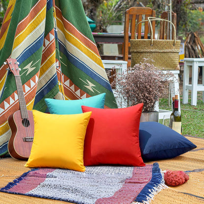 Outdoor Pillow Covers Set of 2, Decorative Farmhouse Waterproof Pillow Covers, Solid Linen Pillowcase Cushion Covers for Patio Garden Balcony Couch Sofa 18x18 inch, Yellow