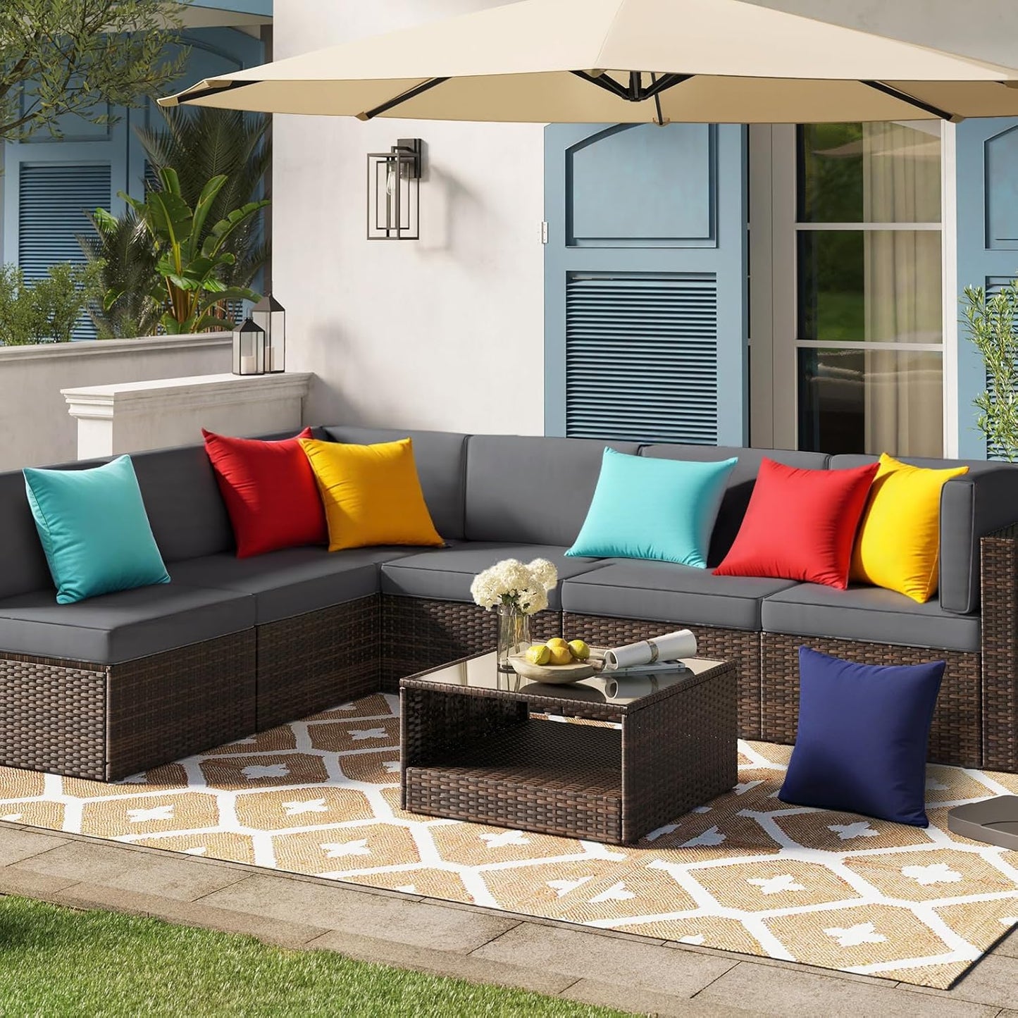 Outdoor Pillow Covers Set of 2, Decorative Farmhouse Waterproof Pillow Covers, Solid Linen Pillowcase Cushion Covers for Patio Garden Balcony Couch Sofa 18x18 inch, Yellow
