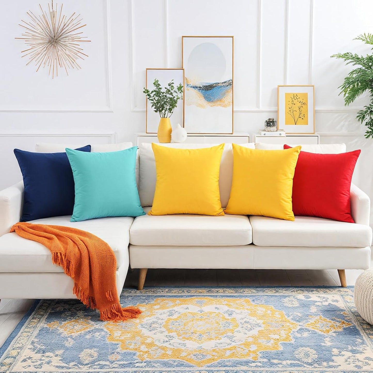 Outdoor Pillow Covers Set of 2, Decorative Farmhouse Waterproof Pillow Covers, Solid Linen Pillowcase Cushion Covers for Patio Garden Balcony Couch Sofa 18x18 inch, Yellow