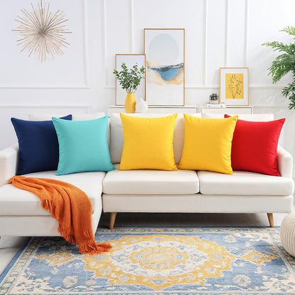 Outdoor Pillow Covers Set of 2, Decorative Farmhouse Waterproof Pillow Covers, Solid Linen Pillowcase Cushion Covers for Patio Garden Balcony Couch Sofa 18x18 inch, Yellow