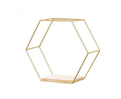 Nordic Hexagonal Iron Stand Small Pot Wall Holder Home Shelf Storage Holder-Golden M