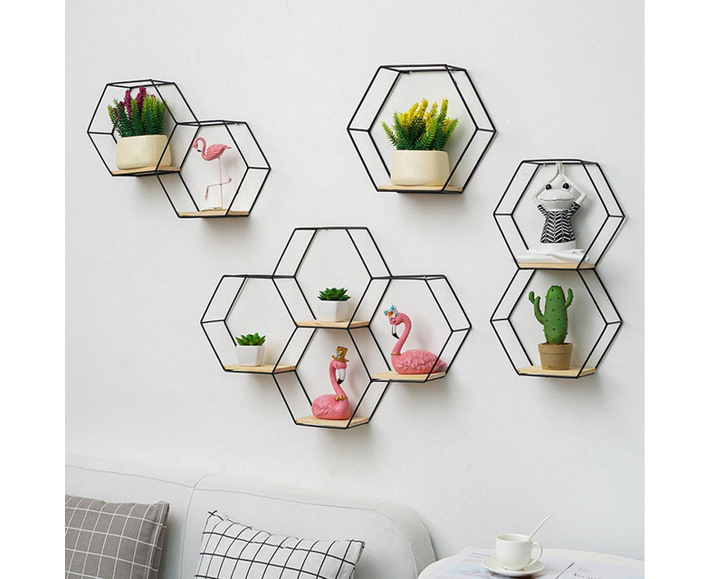 Nordic Hexagonal Iron Stand Small Pot Wall Holder Home Shelf Storage Holder-Golden M