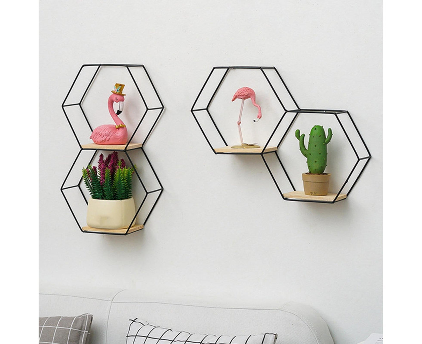Nordic Hexagonal Iron Stand Small Pot Wall Holder Home Shelf Storage Holder-Golden M