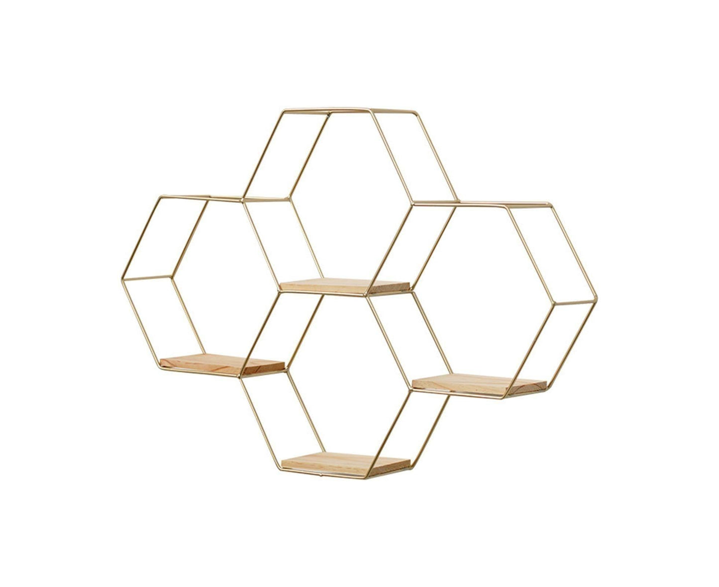 Nordic Hexagonal Iron Stand Small Pot Wall Holder Home Shelf Storage Holder-Golden M