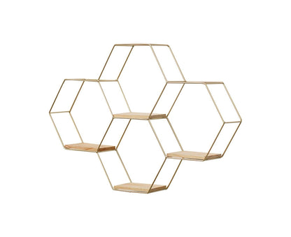 Nordic Hexagonal Iron Stand Small Pot Wall Holder Home Shelf Storage Holder-Golden M