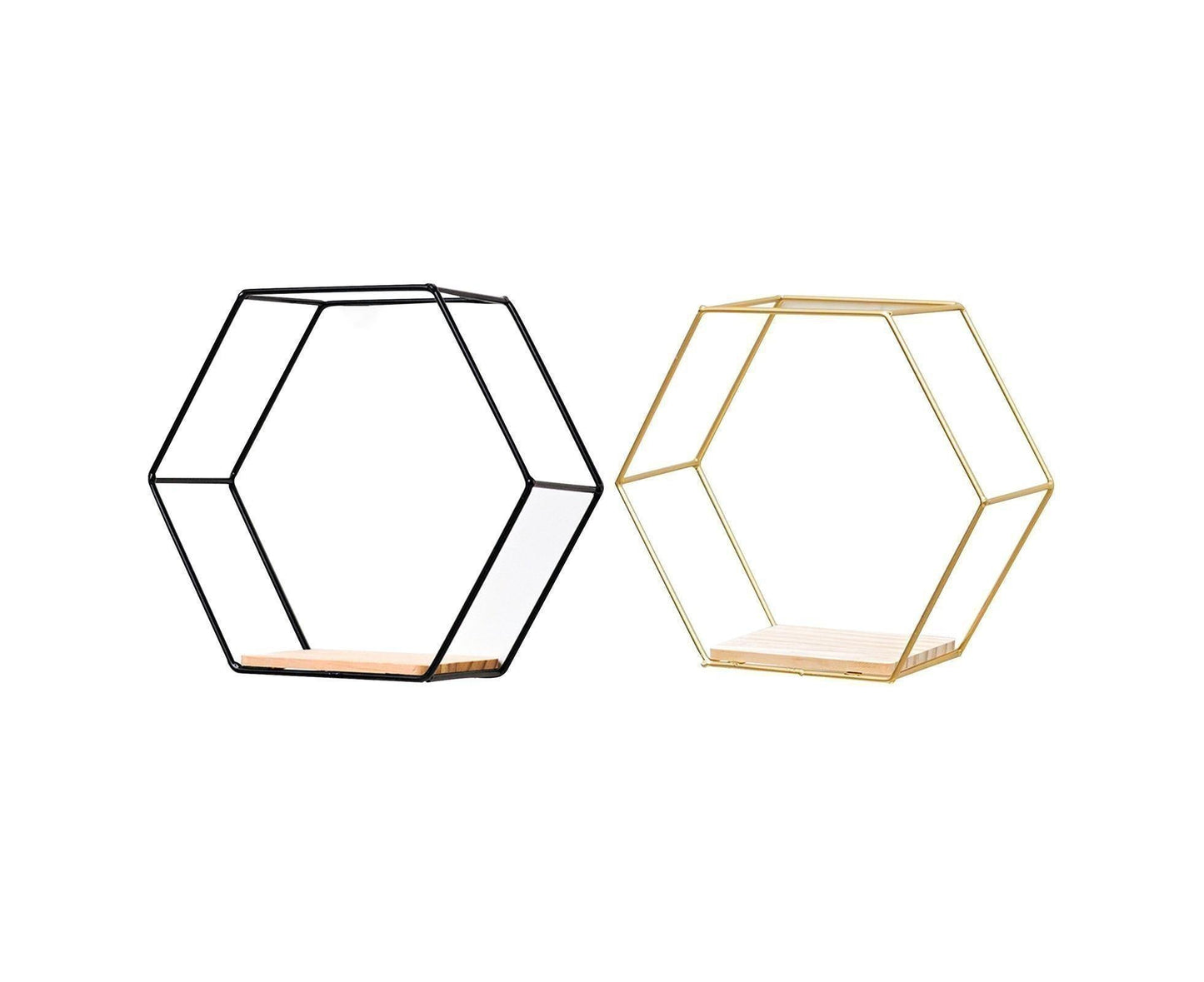 Nordic Hexagonal Iron Stand Small Pot Wall Holder Home Shelf Storage Holder-Golden M
