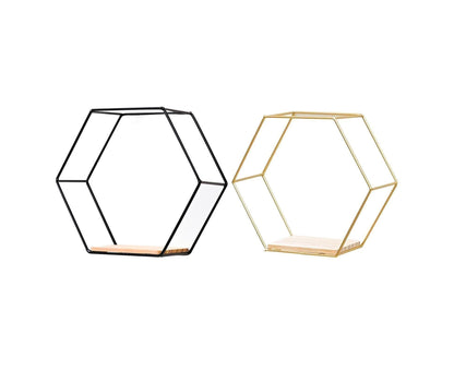 Nordic Hexagonal Iron Stand Small Pot Wall Holder Home Shelf Storage Holder-Golden M