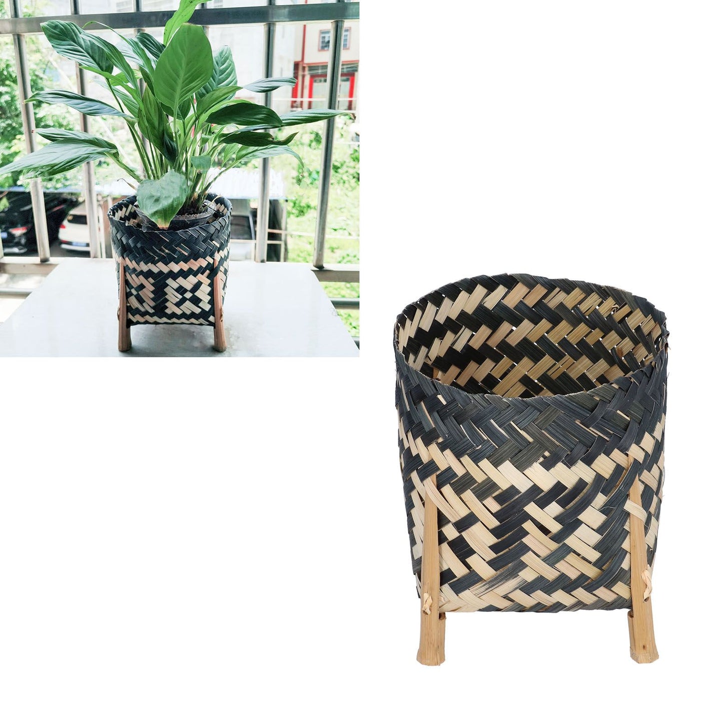 Handwoven Basket Northern Europe Style Bamboo Weaving Plant Basket for Home Decoration