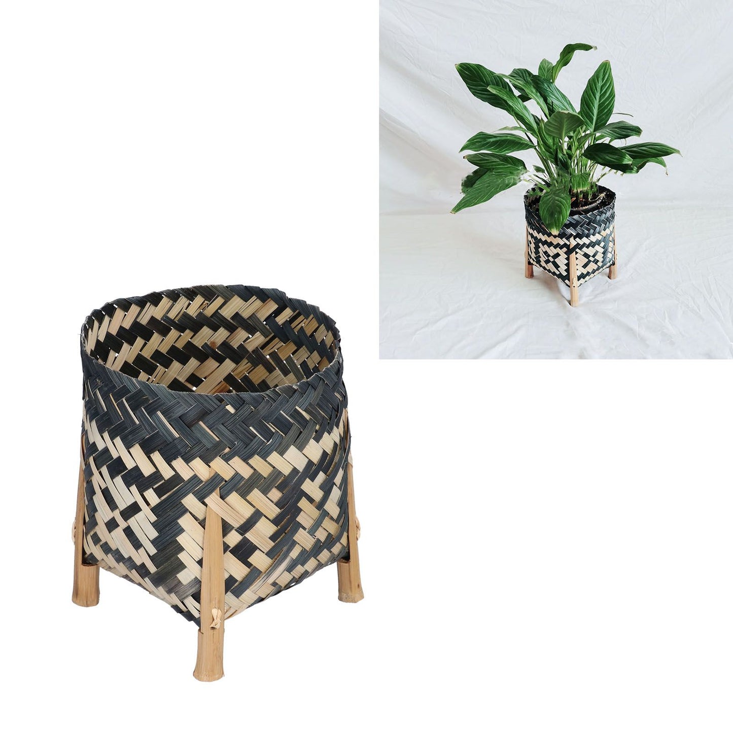 Handwoven Basket Northern Europe Style Bamboo Weaving Plant Basket for Home Decoration