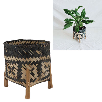 Plant Basket Northern Europe Style Bamboo Weaving Plant Pot Handwoven Indoor Outdoor Storage Organizer Plant Holder