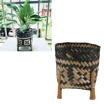 Plant Basket Northern Europe Style Bamboo Weaving Plant Pot Handwoven Indoor Outdoor Storage Organizer Plant Holder
