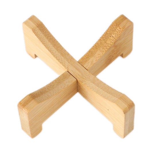 Plant Stand Bamboo Flower Pot Tray Cross Shaped Multifunction for Pet Home Kitchen 17.5x5cm