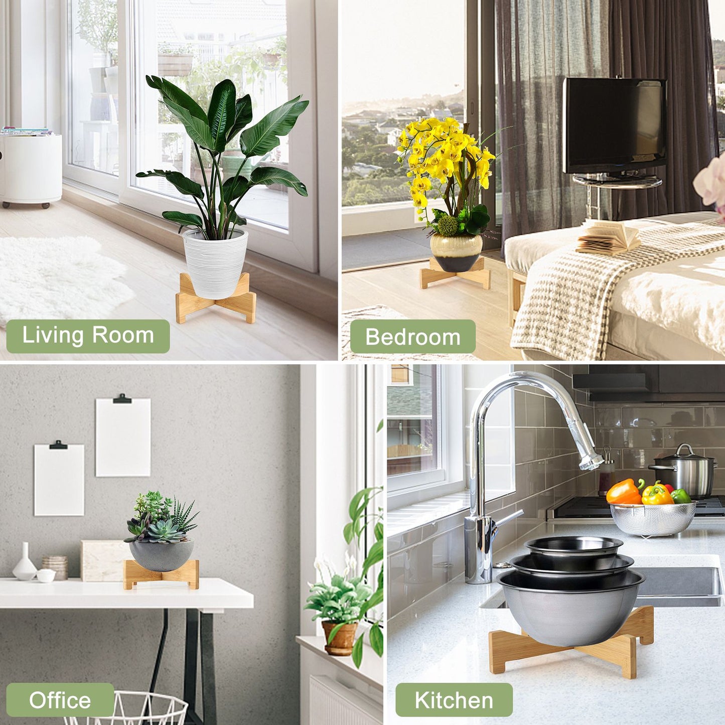 Plant Stand Bamboo Flower Pot Tray Cross Shaped Multifunction for Pet Home Kitchen 17.5x5cm
