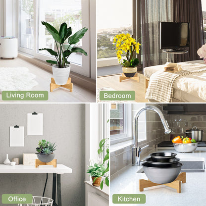 Plant Stand Bamboo Flower Pot Tray Cross Shaped Multifunction for Pet Home Kitchen 17.5x5cm