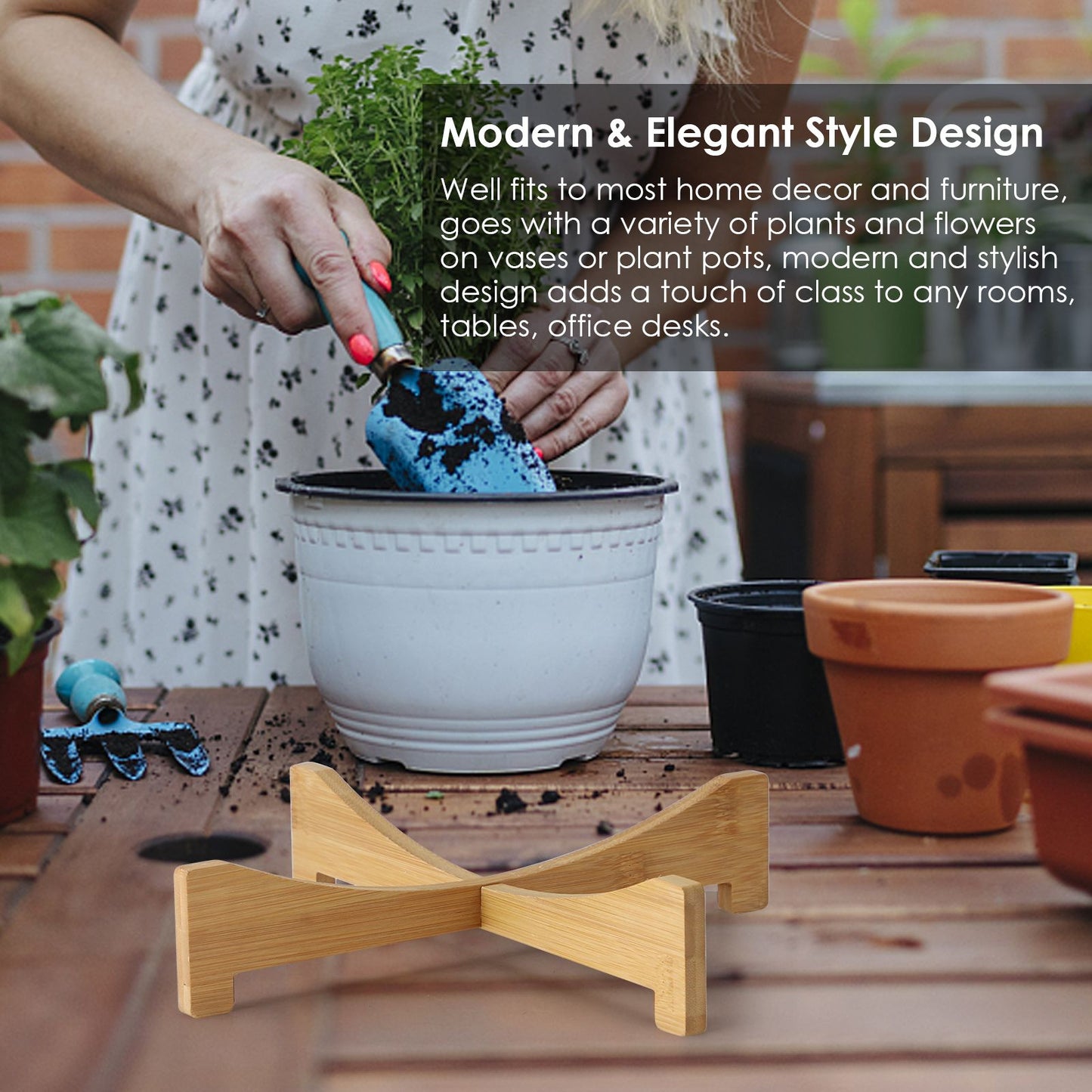 Plant Stand Bamboo Flower Pot Tray Cross Shaped Multifunction for Pet Home Kitchen 17.5x5cm