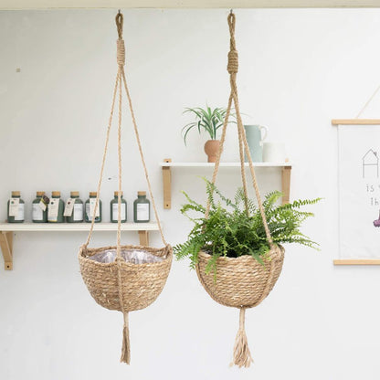 Natural Hanging Seagrass Plant Baskets Dural Layer Flower Planting Basket Holder Garden Decor